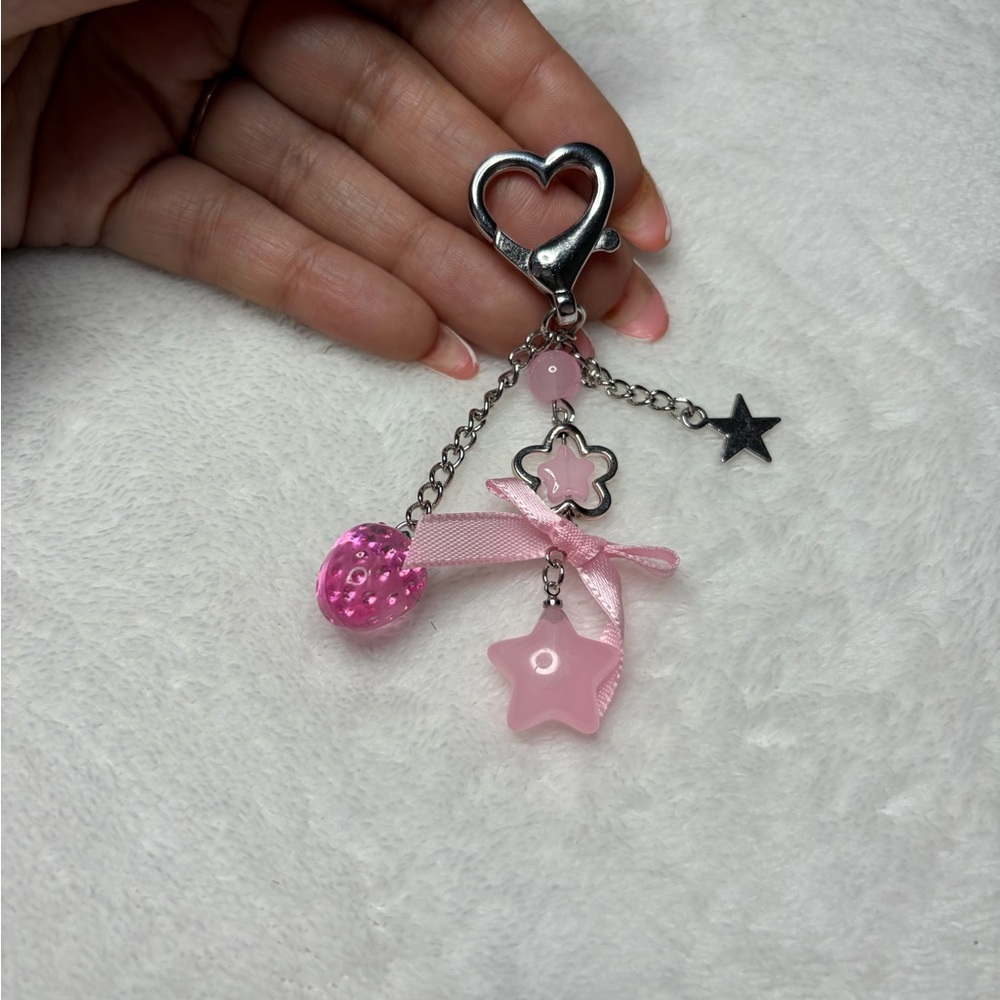 Pink Strawberry Charm Keychain 🍓 Coquette Aesthetic Bag Charm | 5 for $25 - Picture 4 of 4